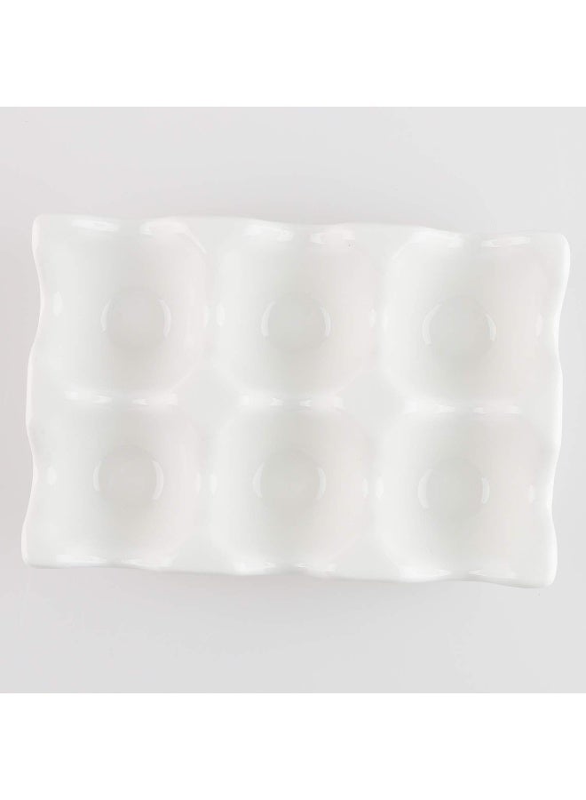 forkmannie Ceramic Egg Holder 6 Cups Egg Tray Porcelain Fresh Egg Holder for Fridge Countertop Kitchen Storage (White) - Image 4